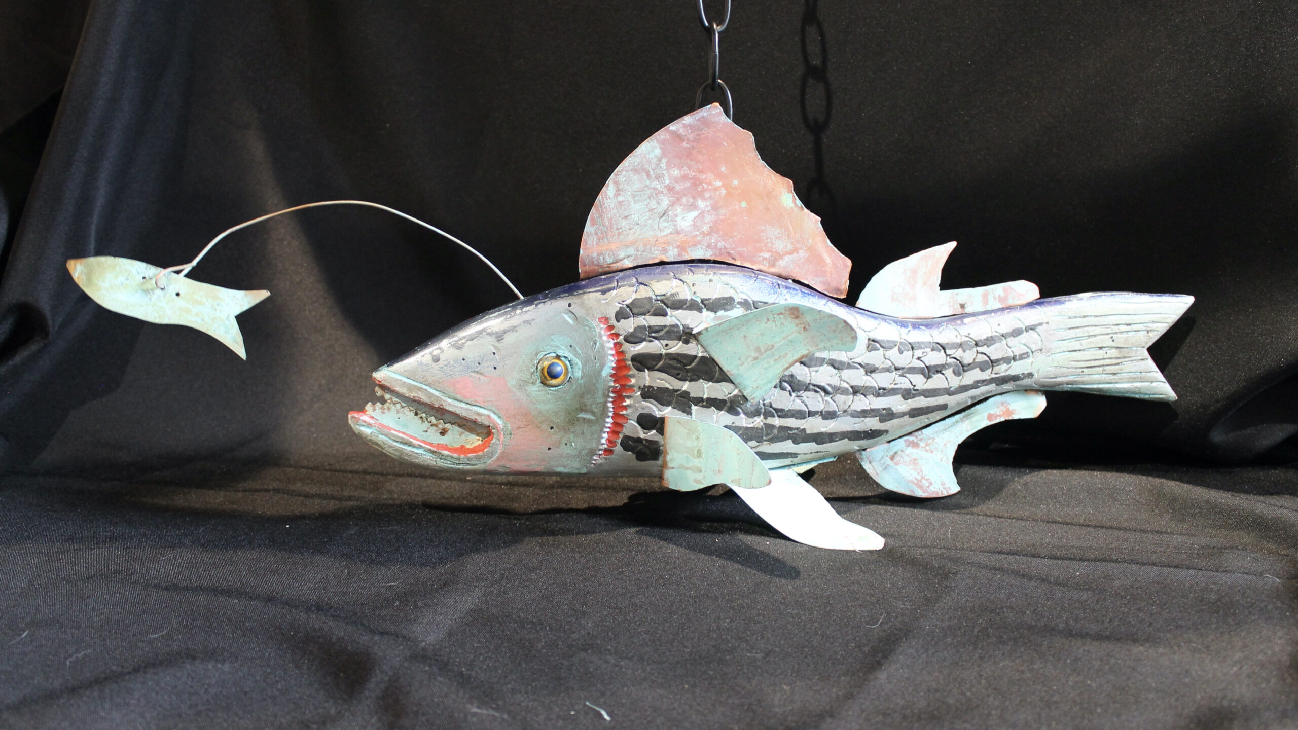 Flying Fish Folk Art, Wooden And Copper Hanging Sculpture